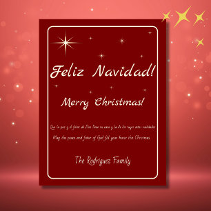 Cartes Pour Fêtes Annuelles Bilingue Feliz Navidad Gold & Red Joyeux Noël
