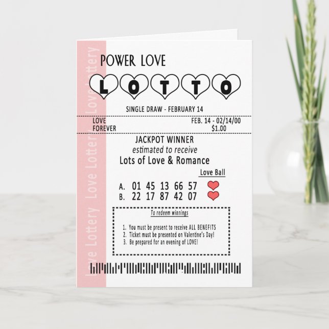 CARTES POUR FÊTES ANNUELLES BILLET DE LOTERIE DE LA JOURNÉE DE VALENTINE LOVE  (Devant)