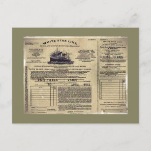 Cartes Pour Fêtes Annuelles Billet pour RMS Titanic 1912