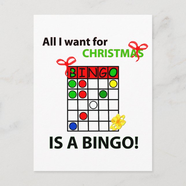 Cartes Pour Fêtes Annuelles BINGO Je veux un bingo pour Noël (Devant)