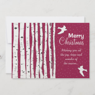 Cartes Pour Fêtes Annuelles Birch Trees & Birds Joyeux Noël