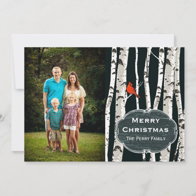 Cartes Pour Fêtes Annuelles Birch Trees Custom Photo Christmas Greeting (Devant)