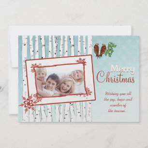 Cartes Pour Fêtes Annuelles Birch Trees & Flying Birds Red Joyeux Noël