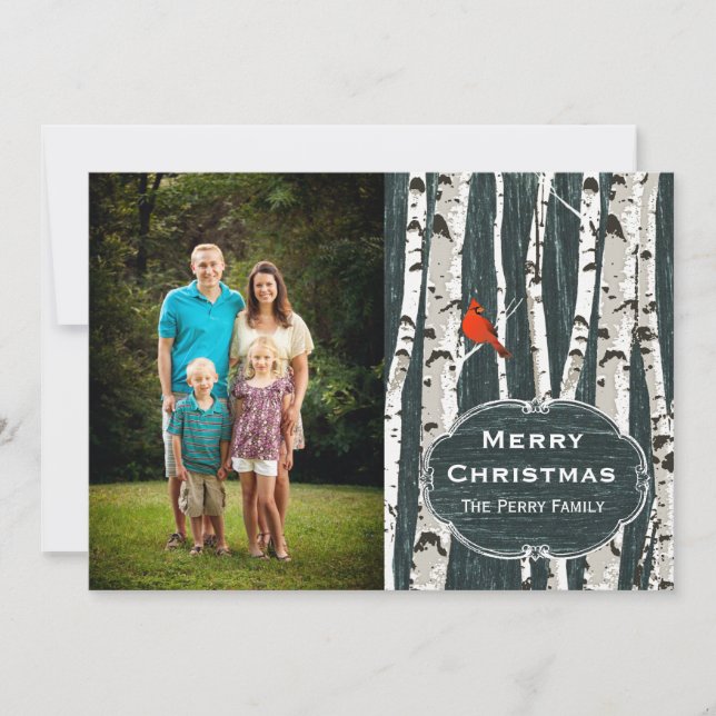 Cartes Pour Fêtes Annuelles Birch Trees Photo personnalisée Noël Salutation (Devant)