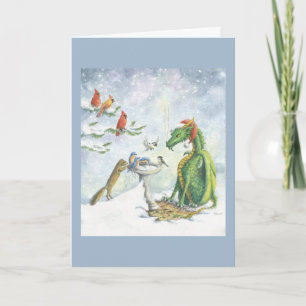 Cartes Pour Fêtes Annuelles Birdbath Holiday Dragon- Greeting card