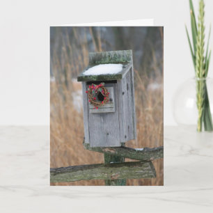 Cartes Pour Fêtes Annuelles Birdhouse avec couronne de vacances