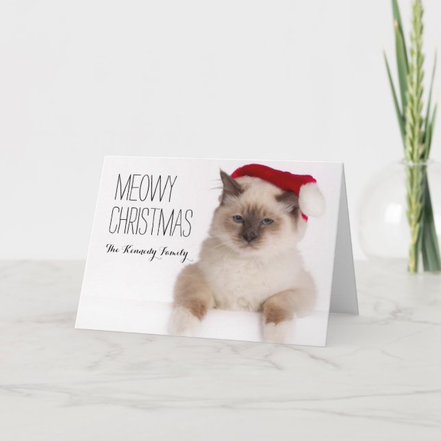Cartes Pour Fêtes Annuelles Birman Cat Père Noël (Devant)