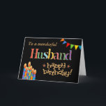 Cartes Pour Fêtes Annuelles Birthday Card pour le Husband, Bunting and Candles<br><div class="desc">A bright and colourful Birthday for a Husband,  with Birthday Cake Candles,  Bunting and Stars and the word,  'Husband' in patterned lettering,  outlined in gold-effect (not métallc ink) and Happy Birthday,  donc in effect,  all a black groet. A digital design par Judy Adamson.</div>