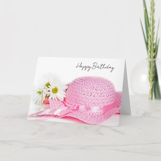 Cartes Pour Fêtes Annuelles Birthday Pink Hat and Daisies (Devant)