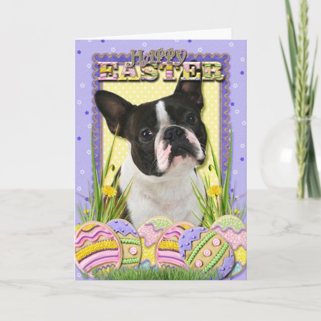 Cartes Pour Fêtes Annuelles Biscuits d'oeuf de pâques - Boston Terrier (Devant)