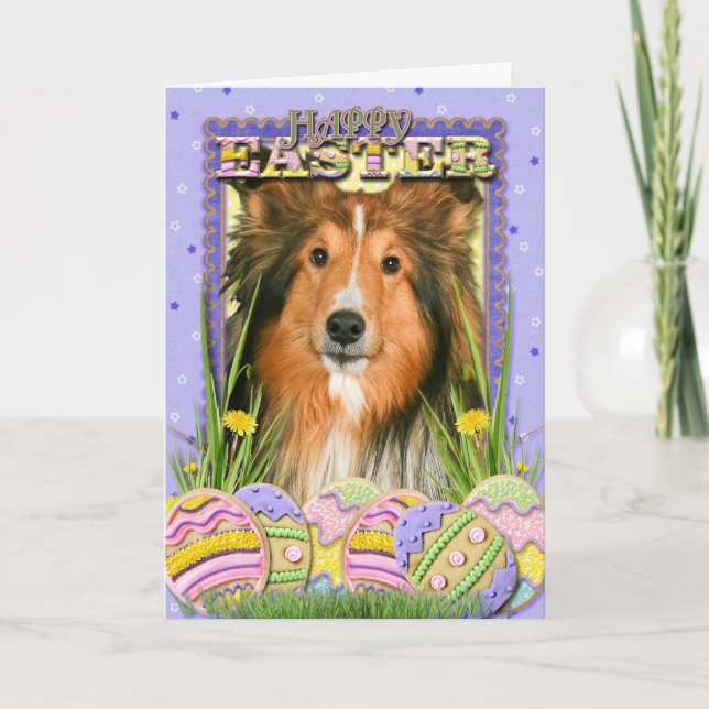 Cartes Pour Fêtes Annuelles Biscuits d'oeuf de pâques - Sheltie (Devant)