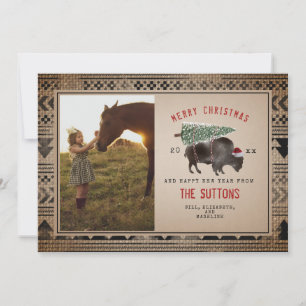 Cartes Pour Fêtes Annuelles Bison de Buffalo Burlap Joyeux sapin de Noël Photo