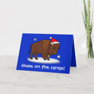 Cartes Pour Fêtes Annuelles Bison de dessin avec chapeau de Santa