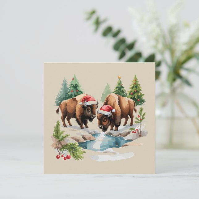 Cartes Pour Fêtes Annuelles Bison de Noël Animal Buffle Faune de l'Ouest (Debout devant)