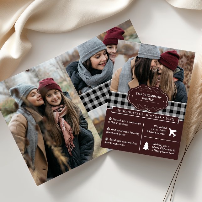 Cartes Pour Fêtes Annuelles Bison noir Plaid Année d'examen Photo de Noël (Créateur téléchargé)