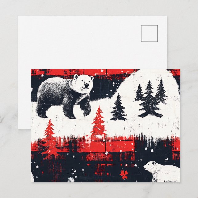 Cartes Pour Fêtes Annuelles Bison rouge Plaids Ours polaire (Devant / Derrière)