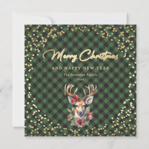 Cartes Pour Fêtes Annuelles Bison vert Plaid Gold Reinder neige Noël