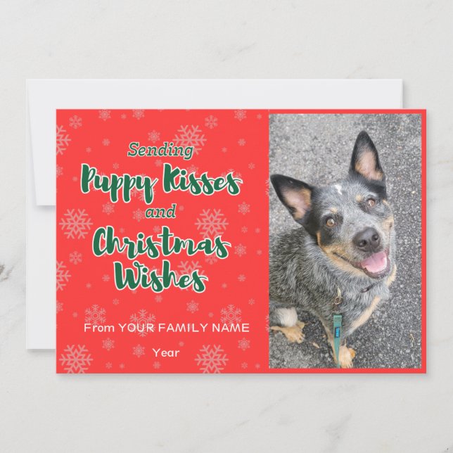 Cartes Pour Fêtes Annuelles Bisous de chiot et voeux de Noël personnalisables (Devant)