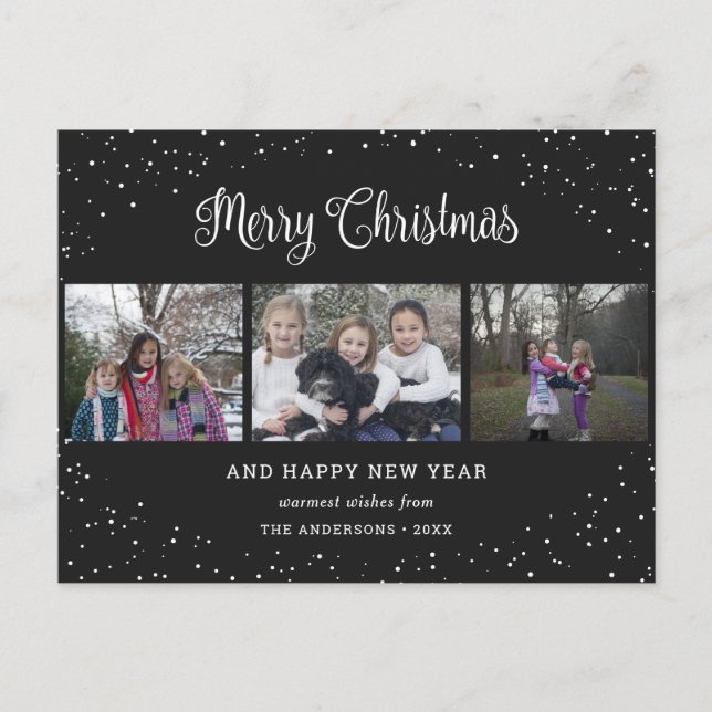 Cartes Pour Fêtes Annuelles Black 3 Photo Collage Calligraphie (Devant)
