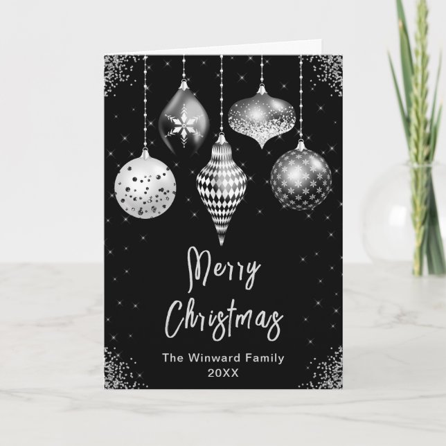 Cartes Pour Fêtes Annuelles Black and Silver Ornaments Merry Christmas (Devant)