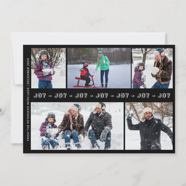 Cartes Pour Fêtes Annuelles Black and white Christmas JOY 5 photo collage (Devant)
