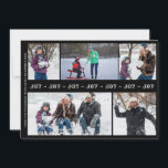 Cartes Pour Fêtes Annuelles Black and white Christmas JOY 5 photo collage<br><div class="desc">Téléchargez 5 de vos meilleures photos de famille et ajoutez votre signature à cette carte de collage photo moderne et tendance.        Vous pouvez modifier le script de typographie JOY avec votre propre texte à la fois à l'avant et à l'arrière !</div>