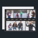 Cartes Pour Fêtes Annuelles Black and white Christmas JOY 5 photo collage<br><div class="desc">Téléchargez 5 de vos meilleures photos de famille et ajoutez votre signature à cette carte de collage photo moderne et tendance.        Vous pouvez modifier le script de typographie JOY avec votre propre texte à la fois à l'avant et à l'arrière !</div>