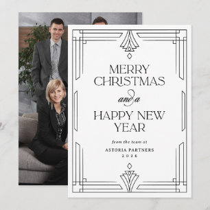 Cartes Pour Fêtes Annuelles Black and White Deco Élégant Noël d'entreprise