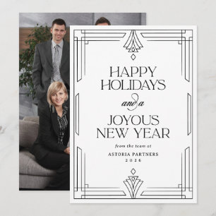 Cartes Pour Fêtes Annuelles Black and White Deco Joyeuses Fêtes d'entreprise