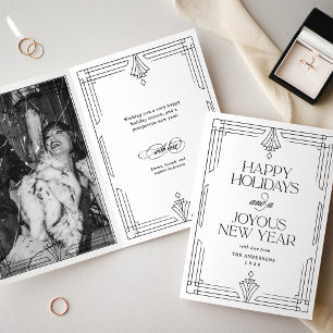 Cartes Pour Fêtes Annuelles Black and White Modern Deco Joyeuses Fêtes Photo