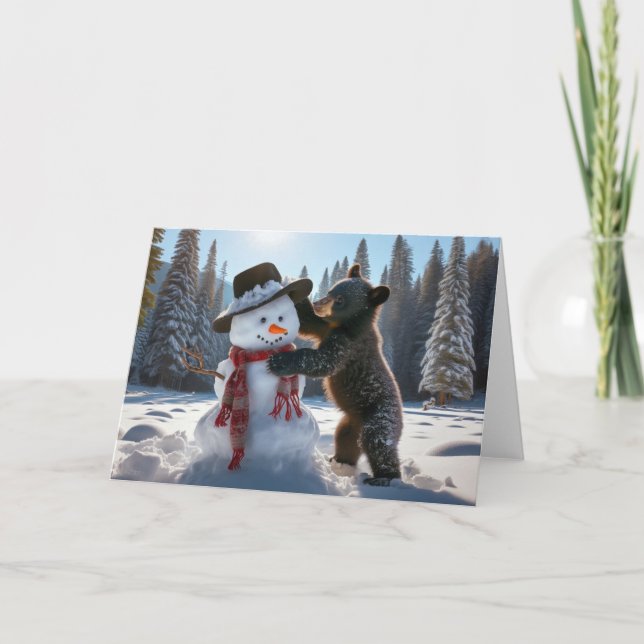 CARTES POUR FÊTES ANNUELLES BLACK BEAR HIVER - BEAUCOUP SNOWMAN (Devant)