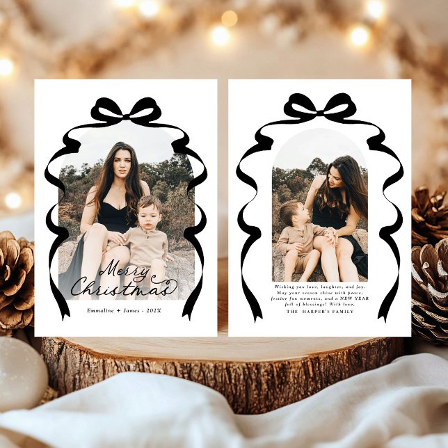 Cartes Pour Fêtes Annuelles Black Bow Photo Joyeux Arche de Noël (Créateur téléchargé)