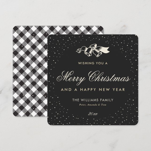 Cartes Pour Fêtes Annuelles Black Buffalo Plaid Neige Classique Élégant (Devant / Derrière)