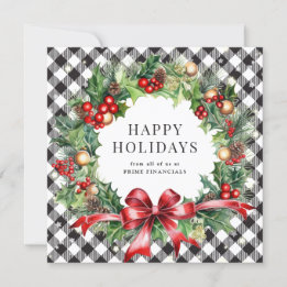 Cartes Pour Fêtes Annuelles Black Buffalo Plaid Wreath Holly Berries