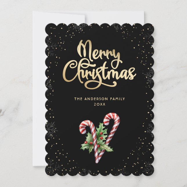 Cartes Pour Fêtes Annuelles Black Candy Cane Holly Berries Christmas (Devant)