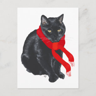 Cartes Pour Fêtes Annuelles Black Cat Keeping Warm at Christmas