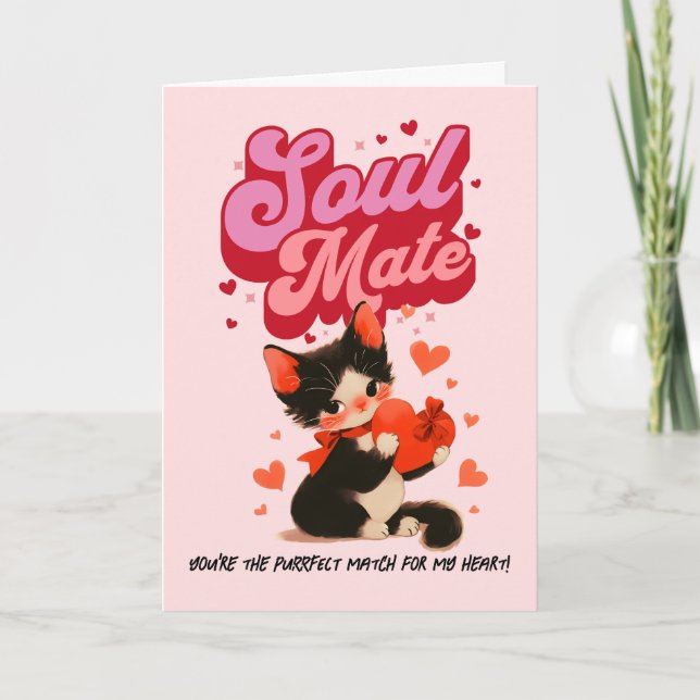 Cartes Pour Fêtes Annuelles Black Cat Soul Mate Retro Valentine’s Day Card (Devant)