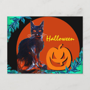 CARTES POUR FÊTES ANNUELLES BLACK CAT WITH PUMPKIN  HALLOWEEN PARTY