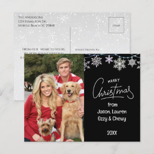 Cartes Pour Fêtes Annuelles Black Christmas Family Photo Pets Message