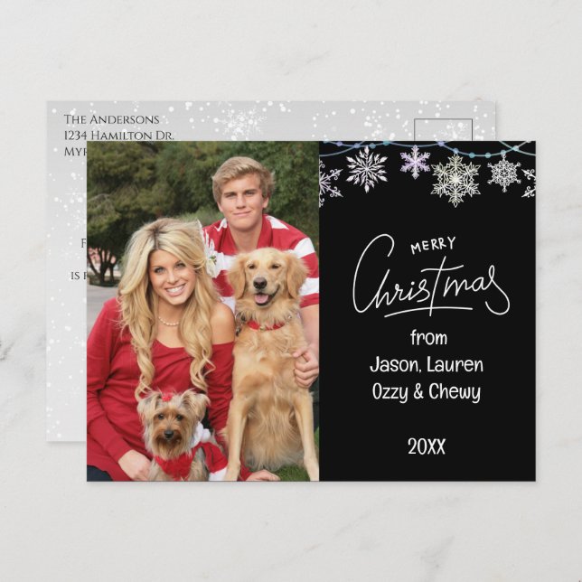 Cartes Pour Fêtes Annuelles Black Christmas Family Photo Pets Message (Devant / Derrière)