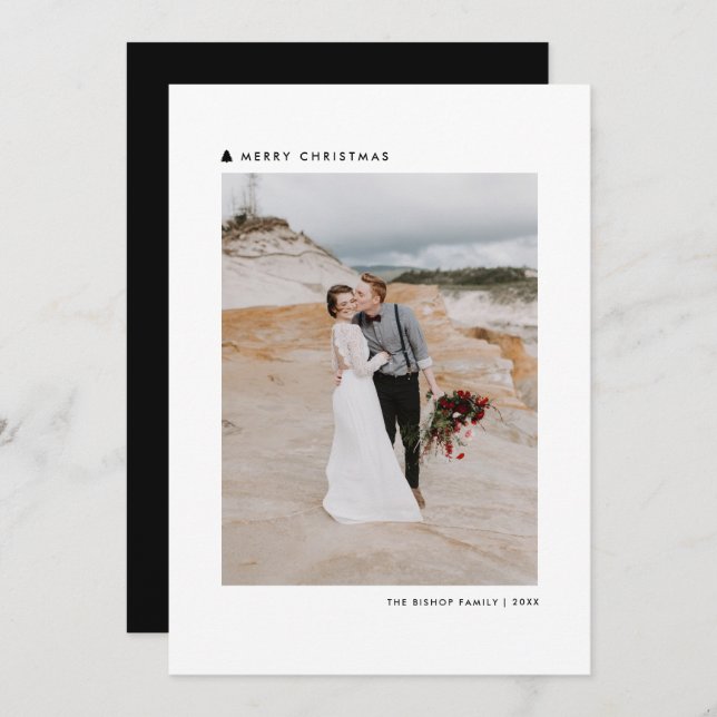 Cartes Pour Fêtes Annuelles Black Christmas Tree Modern Joyeux Noël Photo (Devant / Derrière)