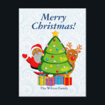 Cartes Pour Fêtes Annuelles Black Christmas tree with Santa Claus & Rudolph,<br><div class="desc">Fun Christmas tree with a black Santa Claus and Rudolph, peeking out from behind it, after delivering Christmas presents. The text says "Merry Christmas ADD FAMILY NAME". Click the "Customize it" button to add YOUR OWN TEXT, make your own changes and create your own original and unique gift. CONTACT US...</div>