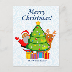 Cartes Pour Fêtes Annuelles Black Christmas tree with Santa Claus & Rudolph,