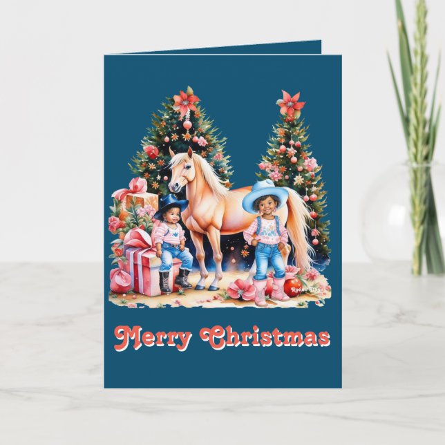 Cartes Pour Fêtes Annuelles Black Cowgirl Winter Scène Cheval Joyeux Noël (Devant)