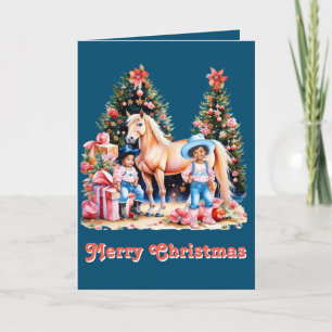 Cartes Pour Fêtes Annuelles Black Cowgirl Winter Scène Cheval Joyeux Noël