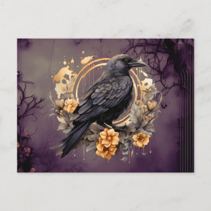 Cartes Pour Fêtes Annuelles Black Crow Gold Gris Fleurs Feuillage Halloween