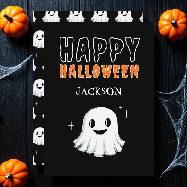 Cartes Pour Fêtes Annuelles Black Cute Ghost Éffrayant Custom Happy Halloween (Black Cute Ghost Spooky Custom Happy Halloween Holiday Card)