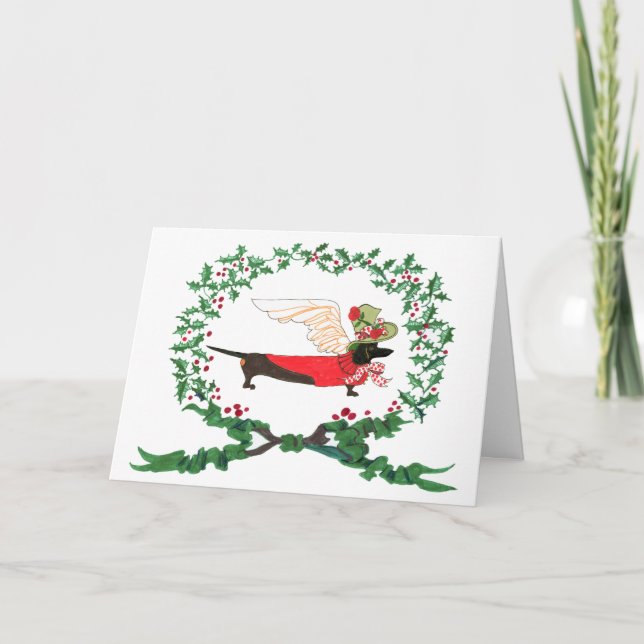 Cartes Pour Fêtes Annuelles Black Dachshund aboie pour la JOIE ! (Devant)