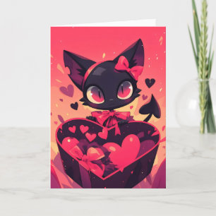Cartes Pour Fêtes Annuelles Black Demonic Cat Anime Love