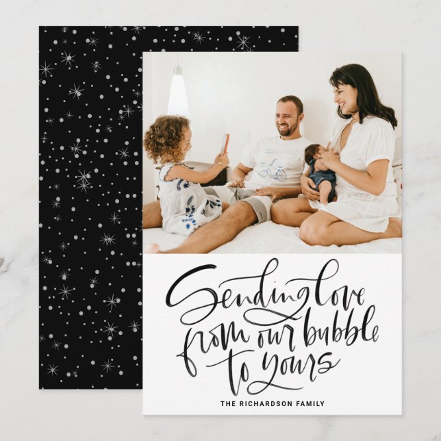 Cartes Pour Fêtes Annuelles Black Envoyer l'amour de notre bulle à votre photo (Devant / Derrière)